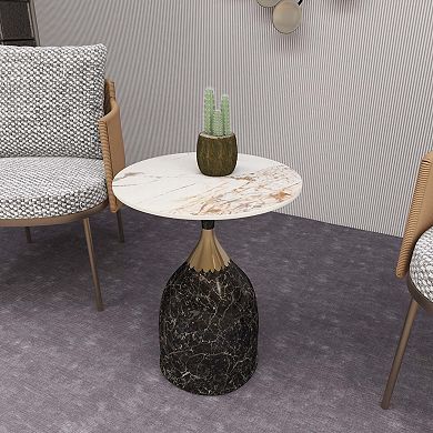 LeisureMod Oslo Side Table Round Sintered Stone with Stainless Steel Base