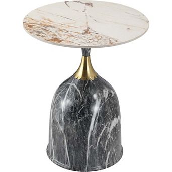 LeisureMod Oslo Side Table Round Sintered Stone with Stainless Steel Base