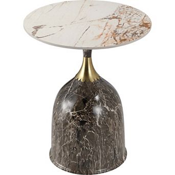 LeisureMod Oslo Side Table Round Sintered Stone with Stainless Steel Base