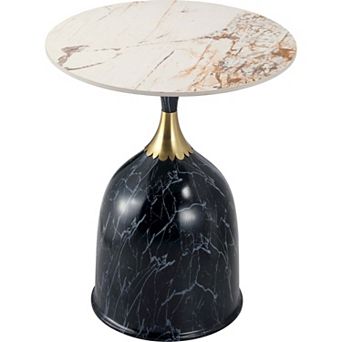 LeisureMod Oslo Side Table Round Sintered Stone with Stainless Steel Base