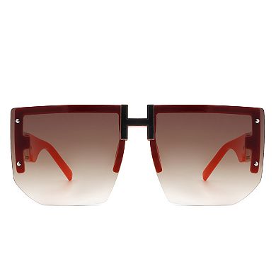 Square Oversized Flat Top Gradient Half Frame Sunglasses