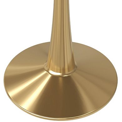 LeisureMod Round Dining Table 35" MDF Wood Tabletop in Gold Steel Bistro Series