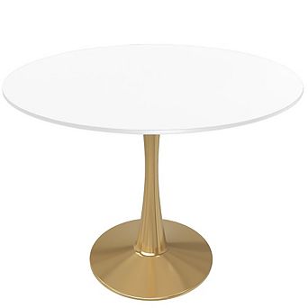 LeisureMod Round Dining Table 35" MDF Wood Tabletop in Gold Steel Bistro Series