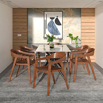 Dining Chair in Oak Wood with Open Back Design and Armrests Set of 2 Rivo Series