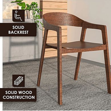 Dining Chair in Oak Wood with Open Back Design and Armrests Set of 2 Rivo Series