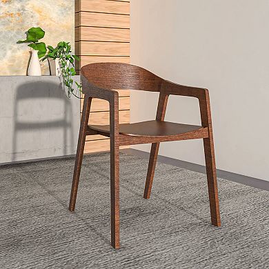 Dining Chair in Oak Wood with Open Back Design and Armrests Set of 2 Rivo Series