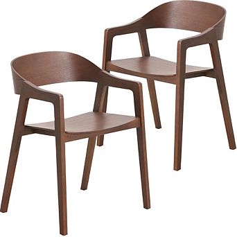 Dining Chair in Oak Wood with Open Back Design and Armrests Set of 2 Rivo Series
