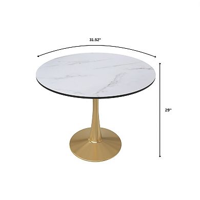 LeisureMod Round Dining Table 31" MDF Wood Tabletop in Gold Steel Bistro Series