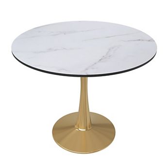 LeisureMod Round Dining Table 31" MDF Wood Tabletop in Gold Steel Bistro Series