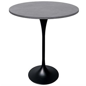 LeisureMod Verve 27" Bar Dining Table with Sintered Stone Round Top in Black Steel, Black Marbleized