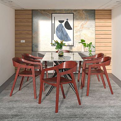 Dining Chair in Oak Wood with Open Back Design and Armrests Set of 4 Rivo Series