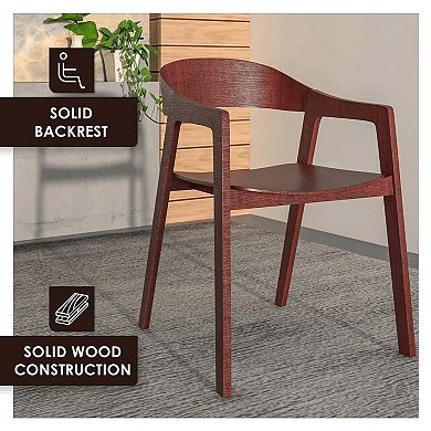 Dining Chair in Oak Wood with Open Back Design and Armrests Set of 4 Rivo Series