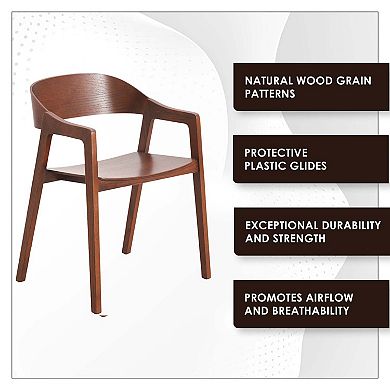 Dining Chair in Oak Wood with Open Back Design and Armrests Set of 4 Rivo Series