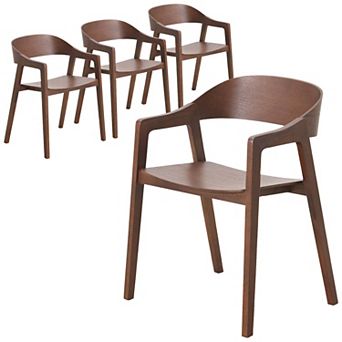 Dining Chair in Oak Wood with Open Back Design and Armrests Set of 4 Rivo Series