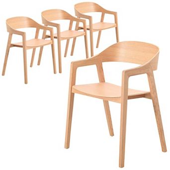 Dining Chair in Oak Wood with Open Back Design and Armrests Set of 4 Rivo Series