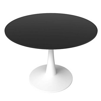 LeisureMod Round Dining Table 40" MDF Wood Tabletop in Black Steel Bistro Series