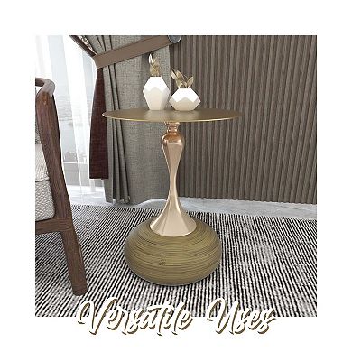 LeisureMod Savoy Side Table with Gold Round Stainless Steel Top and Pedestal Base