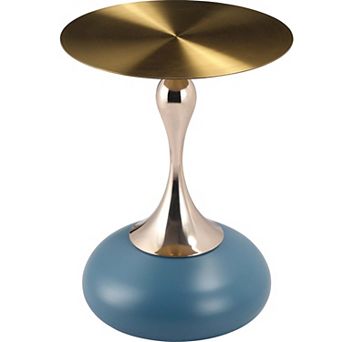 LeisureMod Savoy Side Table with Gold Round Stainless Steel Top and Pedestal Base