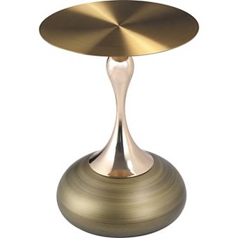 LeisureMod Savoy Side Table with Gold Round Stainless Steel Top and Pedestal Base