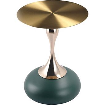 LeisureMod Savoy Side Table with Gold Round Stainless Steel Top and Pedestal Base