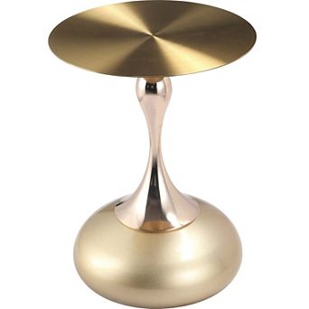 LeisureMod Savoy Side Table with Gold Round Stainless Steel Top and Pedestal Base