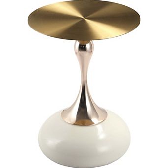 LeisureMod Savoy Side Table with Gold Round Stainless Steel Top and Pedestal Base
