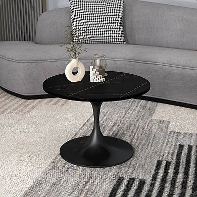 Verve 27" Round Coffee Table with Sintered Stone Top and Stainless Steel Base
