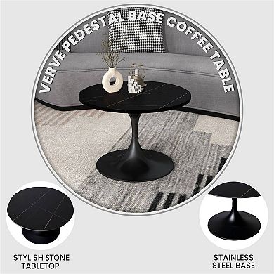 Verve 27" Round Coffee Table with Sintered Stone Top and Stainless Steel Base