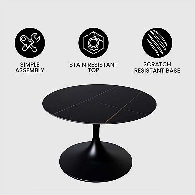 Verve 27" Round Coffee Table with Sintered Stone Top and Stainless Steel Base