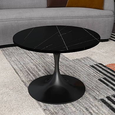 Verve 27" Round Coffee Table with Sintered Stone Top and Stainless Steel Base