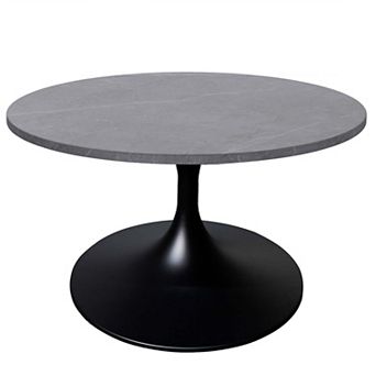 Verve 27" Round Coffee Table with Sintered Stone Top and Stainless Steel Base