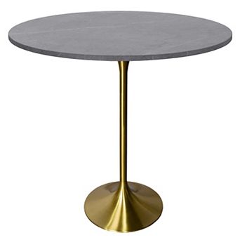 LeisureMod Verve 48" Bar Dining Table with Sintered Stone Round Top in Gold Steel, Marble Grey