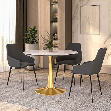 LeisureMod Round Dining Table 40" Sintered Stone Tabletop in Gold Steel Bistro Series