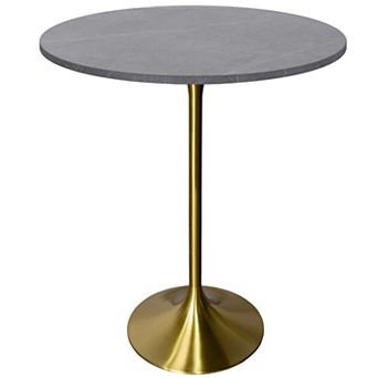 LeisureMod Verve 27" Bar Dining Table with Sintered Stone Round Top in Gold Steel, Gold Marbleized