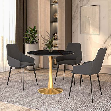 LeisureMod Round Dining Table 31" Sintered Stone Tabletop in Gold Steel Bistro Series