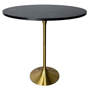LeisureMod Verve 48" Bar Height Dining Table with MDF Round Top in Gold Steel, Light Natural Wood