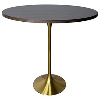 LeisureMod Verve 48" Bar Height Dining Table with MDF Round Top in Gold Steel, Light Natural Wood