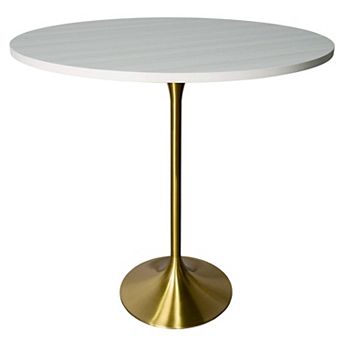 LeisureMod Verve 48" Bar Height Dining Table with MDF Round Top in Gold Steel, Light Natural Wood