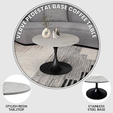 27" Round Coffee Table with Resin Top and Stainless Steel Base Verve Series