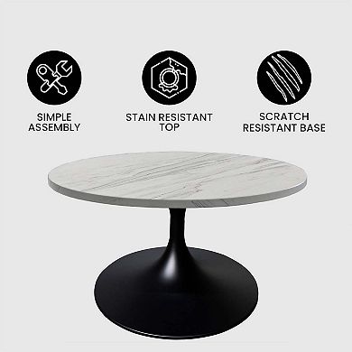 27" Round Coffee Table with Resin Top and Stainless Steel Base Verve Series