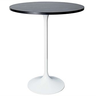 LeisureMod Verve 27" Bar Dining Table with Sintered Stone Round Top in White Steel, Marble Grey