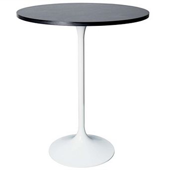 LeisureMod Verve 27" Bar Dining Table with Sintered Stone Round Top in White Steel, Marble Grey