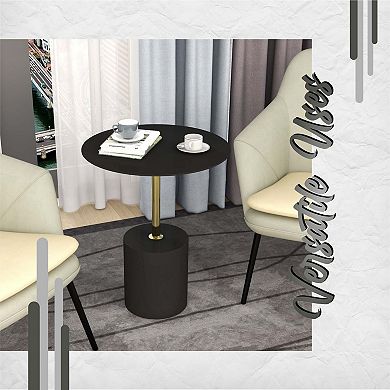 LeisureMod Malta Round Side Table with Stainless Steel Pedestal Base