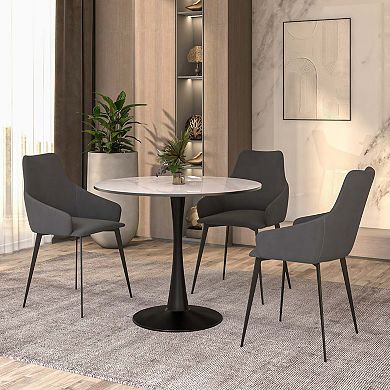 LeisureMod Round Dining Table 35" Sintered Stone Tabletop in Black Steel Bistro Series