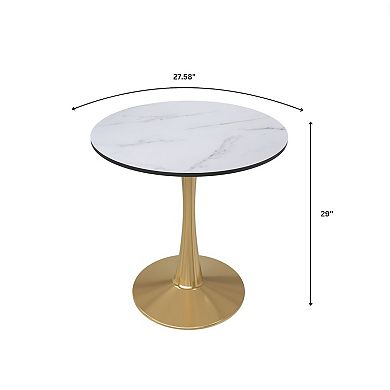 LeisureMod Round Dining Table 27" MDF Wood Tabletop in Gold Steel Bistro Series