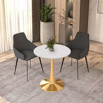 LeisureMod Round Dining Table 27" MDF Wood Tabletop in Gold Steel Bistro Series