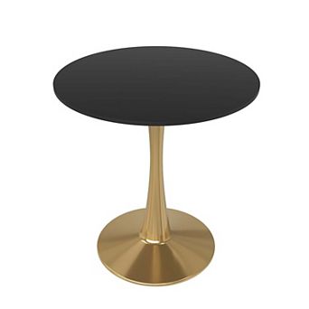 LeisureMod Round Dining Table 27" MDF Wood Tabletop in Gold Steel Bistro Series