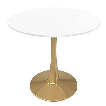 LeisureMod Round Dining Table 27" MDF Wood Tabletop in Gold Steel Bistro Series