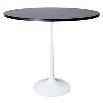 LeisureMod Verve 48" Bar Dining Table with Sintered Stone Round Top in White Steel, Marble White