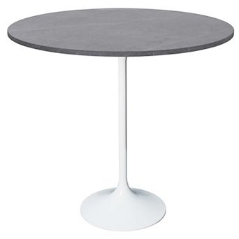LeisureMod Verve 48" Bar Dining Table with Sintered Stone Round Top in White Steel, Marble Grey